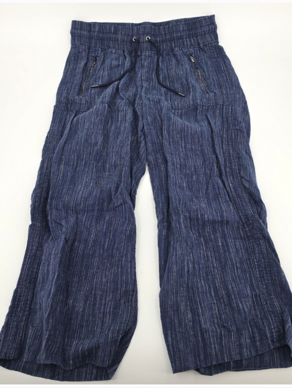 Athleta Cabo Linen Textured Wide Leg Pant 12P Denim Blue